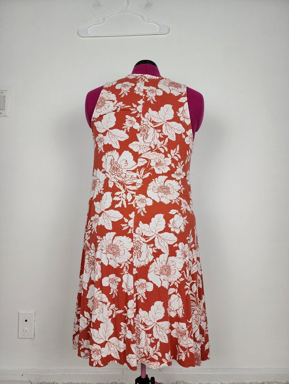 Old Navy Floral Rust-Orange Sleeveless Swing Dress M - Picture 4 of 10